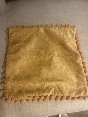 Gold Pom Throw Pillow Covers Decorative 16x16 inches 2 pieces